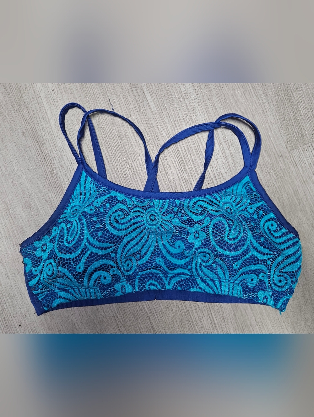 Turquoise Lace Bralette with Navy Trim Sports Bra Size Medium